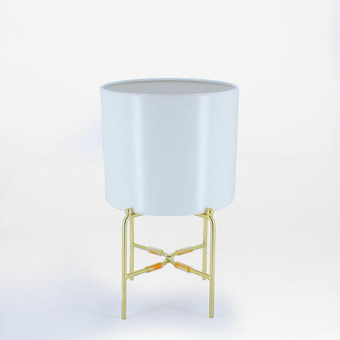 White Planter on Gold Stand
