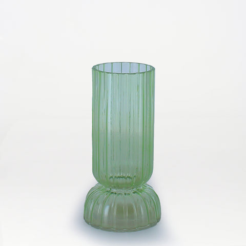Sage Ribbed Glass Pedestal Vase