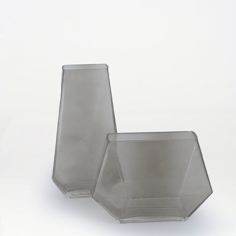 Smoke Grey Geometric Glass Vase Set