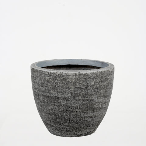 Round Textured Cement Planter - Grey