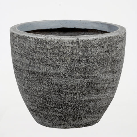 Round Textured Cement Planter - Grey
