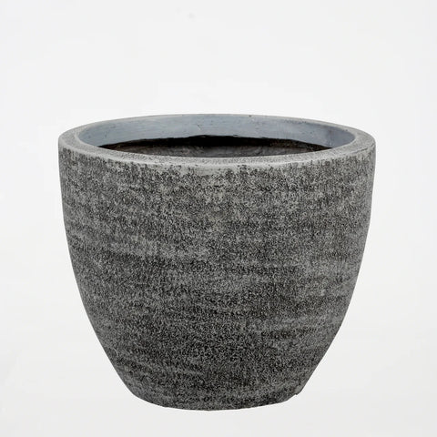 Round Textured Cement Planter - Grey