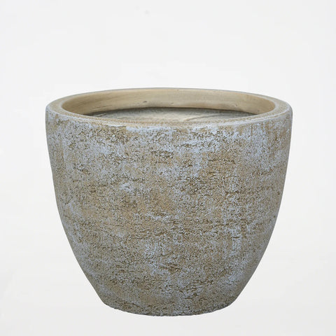 Round Textured Cement Planter – Brown